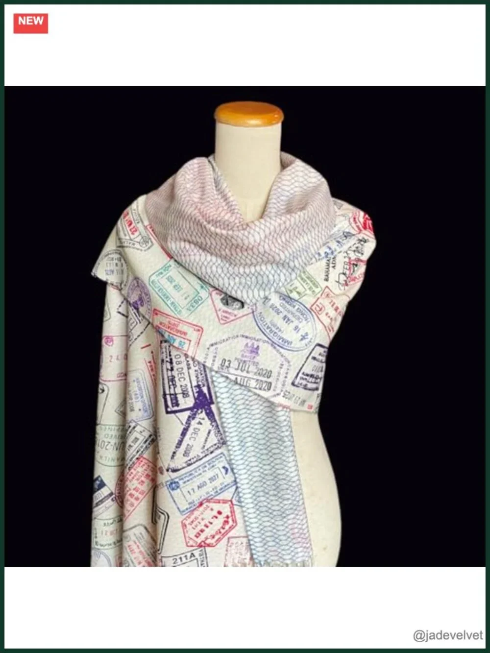 Traveler Scarf with Passport Stamps Print, Lightweight Acrylic, Flight